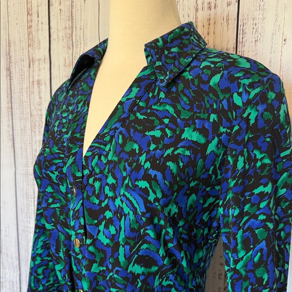 Cache Blue Green‎ Abstract Long-Sleeve Button Dress - Picture 6 of 7